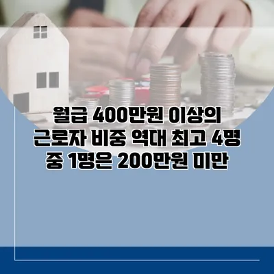월급 400만원 이상의 근로자 비중 역대 최고 4명 중 1명은 200만원 미만